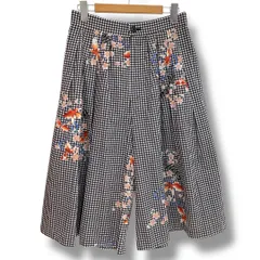 &ellesy アンドエルシー ギンガムチェック和柄ガウチョパンツ 52001035 ギンガムチェック 和柄モチーフ 花 金魚 ガウチョパンツ ワイド 日本製 ブラック 黒 ホワイト 白 レディース 春 ゴーゴー古着セントラルパーク名古屋店NO.1748