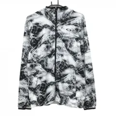 【美品】オークリー ジップパーカー 白×黒 総柄 薄手 胸元ロゴ  メンズ XL ゴルフウェア Oakley