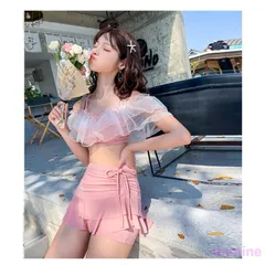 温泉 即購入OK カバーアップ おしゃれ 盛れる 可愛い かわいい 大人ママ水着 レース ショートパンツ付き 韓国 体型カバー ビキニ レディー