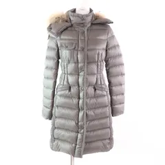 美品★MONCLER モンクレール HERMIFUR ラクーンファー・フード・ロゴワッペン付 ダウンコート ダウンジャケット グレージュ 00 レディース