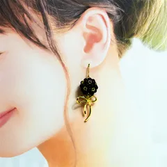 ピアス　クラシックパール・リボンドロップ　リボンパーツ　 黒　同窓会　デート　大人可愛い　結婚式　卒業式　入学式　送料無料