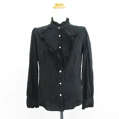 アクシーズファム axes femme シャツ ブラウス 長袖 バンドカラー フリル レース M ブラック ※EKM