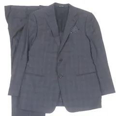 極美品□EMPORIO ARMANI エンポリオ アルマーニ T LINE ウール シルク混 チェック柄 シングルスーツ グレー系 50 イタリア製 正規品 メンズ