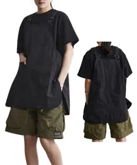 [Harunowa] エプロン かぶるだけ オーバーサイズ 撥水 サイズ調節 2WAY レディース メンズ 前後ポケット おしゃれ 前掛け ショート丈 ワークエプロン 作業用 かわいい (ブラック) [ブラック]