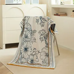 【新品?未使用】 ブランケット タオルケット ボタニカル柄 コットン100％ 大半タオル 花柄 夏用布団 掛け布団 カバー おしゃれ かわいい 北