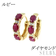 K18YG ルビー ダイヤモンド フープ ピアス