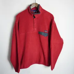 90s patagonia パタゴニア 25450 雪なしタグ Synchilla シンチラ スナップT プルオーバー フリース ジャケット レッド USA製 赤L 504P29♪
