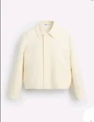 M) ザラ クロップドフィット コットンブレンド ジャケット ブルゾン アイボリー 9780 107