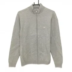 【超美品】バーバリーゴルフ ジャケット ライトグレー ネック・裾ピンクライン 綿100％ メンズ M ゴルフウェア BURBERRY GOLF