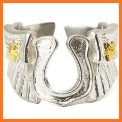 【新品】 シルバー ノーマル シルバー925 本物 特大 ホースシュー 馬蹄 翼 スター 星 指輪 インディアン モチーフ 彫り込み メンズ レディース シンプル 太め 巾着付き カジュアル おしゃれ かっこいい 人気 ブランド ジュエリー アクセサリー  1