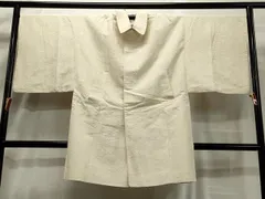 平和屋着物＃男性　和装コート　角袖　ひげ紬地　生成り色　ロング丈　正絹　逸品　CAAT5865id