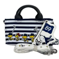 未使用品 パーリーゲイツ PEARLY GATES カートバッグ 紺×白 ネイビー×ホワイト ラウンドバッグ スヌーピーコラボ ボーダー柄