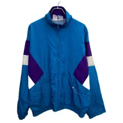 90s Champion ナイロンジャケット XL マルチカラー ブルー系 チャンピオン ジップアップ スポーティー ライトアウター 春秋物 a801-5559