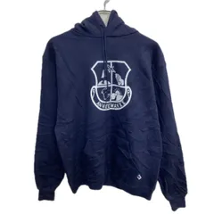 90s USA製 RUSSELL ATHLETIC プリントスウェット パーカー L ネイビー ラッセルアスレティック 裏起毛 トップス 秋冬物 a801-5565