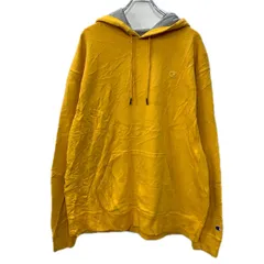 Champion ロゴスウェット パーカー XL イエロー チャンピオン プルオーバー フーディー ワンポイント刺繍 無地スウェット 秋物 a801-5593