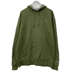 Champion ロゴスウェット パーカー L カーキ チャンピオン プルオーバー フーディー ワンポイント刺繍 無地スウェット 無地 秋物 a801-5595