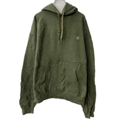 Champion ロゴスウェット パーカー 2XL カーキ チャンピオン フーディー ワンポイント ロゴ刺繍 プルオーバー トップス 秋物 a801-5640