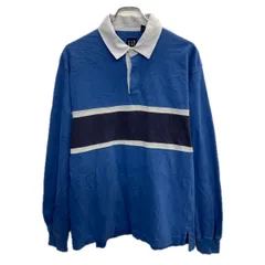 90s OLD GAP 長袖 ラガーシャツ L ブルー系 オールドギャップ 腹ボーダー ボタン 裾スリット トップス 春秋物 a801-5646