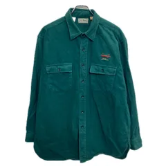 90s USA製 L.L.Bean 長袖 無地シャツ 17 グリーン エルエルビーン ボタン シャモアクロス ワンポイント刺繍 トップス 秋物 a801-5647