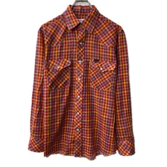 USA製 Wrangler 長袖 ウエスタンシャツ M レッド マルチカラー スナップボタン 胸ポケット チェック柄 長袖シャツ トップス 春物 a801-5665