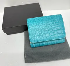 未使用【二つ折り財布】クロコダイル   本革  ターコイズ  ホワイト