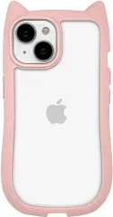 iphone13 14 15 猫耳ケース みみ 猫 フレーム 韓国 くすみカラー 可愛いシルエット 肉球形サイドボタン 透明 波型 可愛い シンプルおしゃれ TPU かわいい スマホケース SE 人気 アクキー アクスタ 滑り止め 薄型 軽量 ピンク