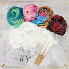 ベリーダンス 小物 まとめ売り 全9点 セット ファンベール ネックレス ピアス イヤリング アクセサリー 白 赤 黒 緑 青 小道具 ダンス小物 キラキラ 練習 レッスン ストーン グラデーション ホワイト系 レッド系 グリーン系 ピンク系 ブルー系