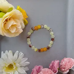 イエロー〜ブラウン系ミックスビーズブレスレット（16cm）／ハンドメイド・艶あり・あたたかみのある色合い