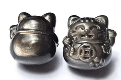 繊細彫刻 シルバーオブシディアン　41x31x45mm　招き猫 置物 1個売り パワーストーン 天然石 _CRG203【宅急便】