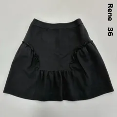 Rene ルネ☆フリル&タックギャザーフレアスカート ミニ ブラック 黒 36