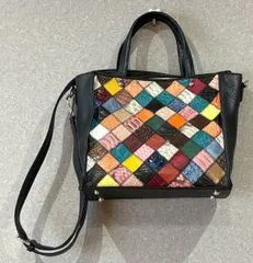 【ミックス素材  ハンドバッグ】黒   オーストリッチ  ショルダー付き