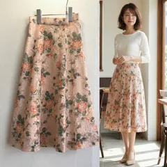 美品✨ インポートアンドセレクト Import & Select ひざ下 スカート レディース フレア Aライン レース 花柄 フラワープリント 総柄 レース  裏地あり ガーリー 上品 大人可愛い きれいめ オフィスカジュアル 春夏 コーデ 通勤 日本製