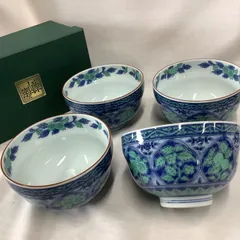 前畑陶器　青華緑彩　丼揃　4個セット　庫山窯　R793