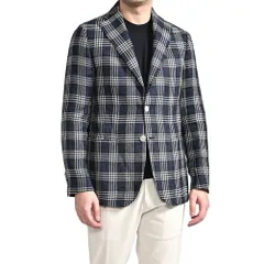 BARBA バルバ / JACKET JIM2 テーラードジャケット 2Bシングル 春夏 メンズ リネン シルク コットン チェック ネイビー イタリア製 434141のサムネイル
