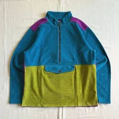 90s　vintage　ヴィンテージ古着　奇抜カラー　配色切り替え　ハーフジップジャケット　肉厚アノラック　ロゴワッペン　ターコイズブルー×ピスタチオグリーン×パープル　L　Y2K　ストリート　color switching half zip jacket