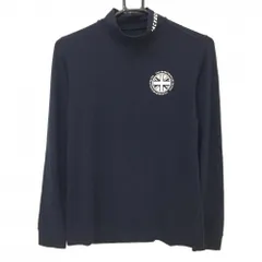 ジャックバニー 長袖ハイネックシャツ ネイビー×白 ロゴプリント 微起毛 レディース 1(M) ゴルフウェア Jack Bunny