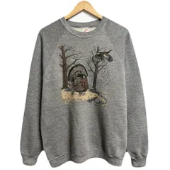 USA製 JERZEES ジャージーズ フロントプリント 七面鳥 アニマルプリント ラグランスウェット トレーナー グレー XLサイズ No.M032