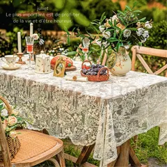 【フレンチアンティーク風レース】シャビーシックな花柄刺繍テーブルクロス 儚く美しい極上の一枚 時を刻む優雅さ 心ときめく優雅さ ウェルカムスペース・マルシェに◎
