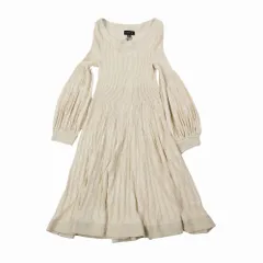 EPOCA エポカ リブニット フレア ワンピース 長袖 ひざ丈 ライトベージュ サイズ40 M レディース 【中古】