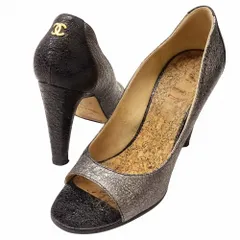 CHANEL シャネル パンプス オープントゥ メタリック レザー ゴールド ココマーク CC  サイズ36.5 23.5cm グレー レディース 【中古】