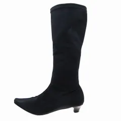 フェラガモ Salvatore Ferragamo ソックスブーツ ロングブーツ センターシーム ナイロンキャンバス 靴 25cm 黒 レディース 【中古】