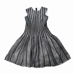 美品 EPOCA エポカ ワンピース ノースリーブ ストライプパターン フレアブラック M5J01-101-09 40 Ｍ レディース 【中古】