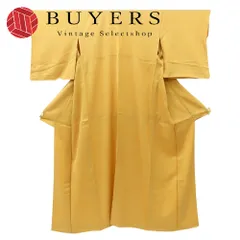 【中古】 色無地 正絹 からし色 ゴールド 単衣 一つ紋 和装 呉服 和服 きもの レディース 女性
