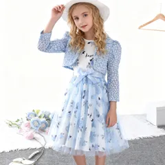 入学式 女の子 スーツ ドレス 未使用 2点セット キッズ 子供 入学式 花柄 ワンピーススーツ 卒園式 ジャケット フレア チュール ワンピース リボン フォーマル 子供服 小学校 入園式 ピアノ 演奏会 発表会 七五三 結婚式 パーティー shihan01