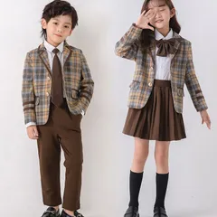 キッズ フォーマル 未使用 子供スーツ 入学式 卒業式 女の子 男の子 チェック柄 ユニフォーム ジャケット 白シャツ ネクタイ スカート 4点セット 長袖 七五三 卒園式 フォーマルスーツ オシャレ 卒業式 入園 子供服 面接 発表会 ylth05