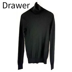 Drawer ドゥロワー リブニット タートルネック ブラック カシミヤ シルク レディース