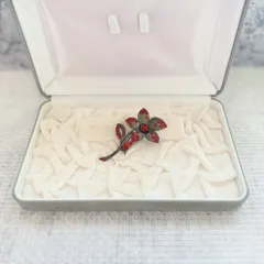 ブローチ　silver　シルバー　花　レッド　赤　ヴィンテージ　アンティーク　EL-1630