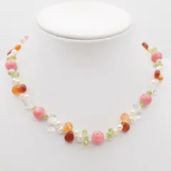 M089 インカローズ ロードクロサイト レッドアゲート 赤瑪瑙 メノウ ネックレス 水晶 淡水真珠 ペリドット デザイン シルバー