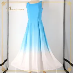 フラダンス 衣装 ワンピース ドレス ブルー系 ホワイト系 水色 白 ノースリーブ グラデーション さわやか 華やか 鮮やか かわいい おしゃれ 上品 大人っぽい フレアスカート ふんわり ハワイアン アロハ フラ ダンス レッスン 練習 水色系 季節感