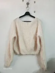 アイボリー アンゴラ ニット クロップド 長袖
